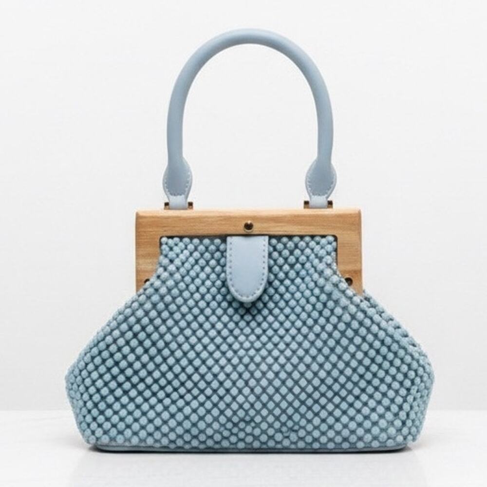 Olga Berg Light Blue Beaded Mini Top Handle Purse